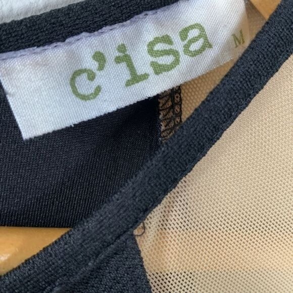 Cisa Black Tan Long Sleeve Mesh Lace Hem Sheath Dress Size M - Picture 10 of 11